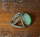 Vintage West Germany Green Peking Glass Silver Tone Braided Adjustable Ring