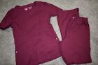 E2 XS & Small URBANE ULTIMATE SCRUBS Outfit Set Shirt Pants Top Bottoms (Maroon)