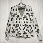 CABI #5277 Kiki Cardigan LIGHT GRAY/MULTI Leopard Print KNIT Button-Up Sweater M