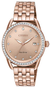 Citizen Eco-Drive LTR Women's Crystals Rose Gold-Tone 37mm Watch FE6113-57X