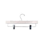 White Wooden 12 Inch Children's Pant/Skirt Hanger with Chrome Accent - 100 Pack