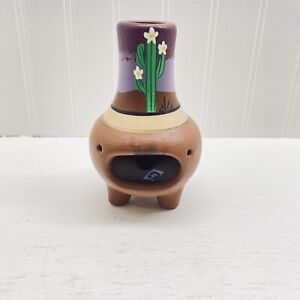 Vintage Mexican Folk Art Pottery Incense Burner￼ Vase Hand Painted 5