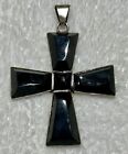 RARE Vintage Taxco Mexico Cross Black Agate Sterling Silver MCM Signed ROMAR