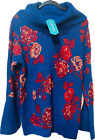 The Pioneer Woman Women's Blue/Red Roses Floral Jacquard Cowl Neck Sweater