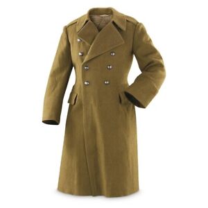 Vintage Romanian Army Wool Greatcoat Surplus Officer Trenchcoat, Medium-Large