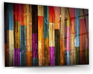 Glass Wall Art Colourful Wood Themed Wall Decor Home Living Room Decoration T