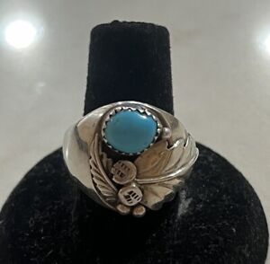 Sterling Silver Old Pawn Signed D Navajo Native Rare Vtg Turquoise Sz 10 11G