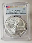 2021 First Day of Issue Type 2 American Silver Eagle $1 - MS 70 NGC