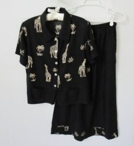 Paradiso black safari beaded rayon 2-pc top and midi skirt set *Sz S*