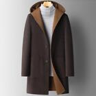 Mens Youth 2023 Chic 60%Double Wool Blend Hooded Long Trench Coat Overcoat