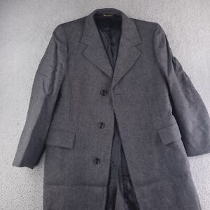 Vintage Trench Coat Mens 42 Gray 100% Wool Long Overcoat Made USA SLEEVES SHORT