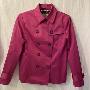 Banana Republic Raspberry Pink Short Trench Coat Women's Size S Water Resistant