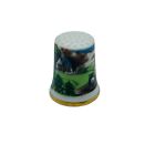 Town Scene Outdoor Horse Cottage Trees Flowers Sky Collectible Thimble