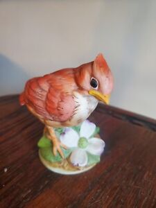 Vintage Cardinal Figurine Andrea by Sadek 6350 Porcelain Bird on Dogwood