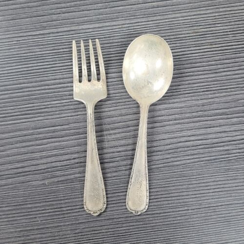 New ListingPine Tree Pattern International Sterling Silver Baby Spoon & Fork 35.3 g dep
