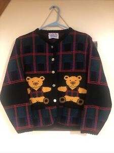 Vintage Wool Button Up Cardigan Sweater Golden Teddy Bears -Tally Ho