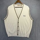 Vintage Izod Cardigan Sweater Vest Men's Large White Cable Knit Golf Logo 90s
