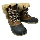 CROCS Boots Womens Size 7 Brown Leather Waterproof Snow Duck Faux Fur Trim 12812