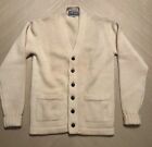 Vintage 100% Wool Sweater Men’s Size Small Cream White holes Cardigan Woodlake