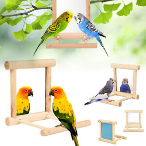 Bird Toy Cage Swing Chewing Wooden Mirror for Parrot Parakeet Cockatiel Conure
