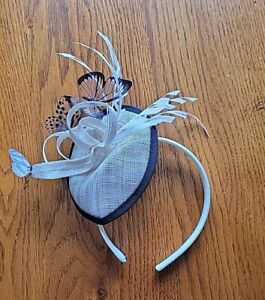 Headband Fascinator Butterfly Feather Derby Vtg Something Special Sinamay Straw