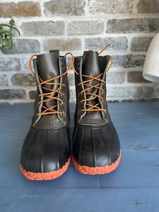 LL Bean Duck Boots  Field Olive Sail Orange 8” Lace Up  Waterproof  US men’s 8.