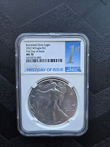2022 W Burnished American Silver Eagle NGC MS70 FDOI 1ST Label