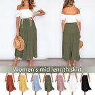 Women Elastic Pleated Dress High Waist Boho Maxi Skirt Ladies Ruffle Swing Skirt
