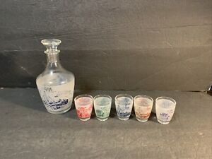 French Decanter w/ 5 Shot Glasses Verrerie Cristallerie D'Arques Ship & Carriage