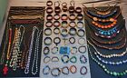 Vintage Estate Wooded Statement Necklace / Bangle Jewelry Lot of 69