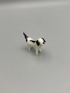 Vintage MCM Hand Blown Art Glass Dog Miniature Figurine 1.75” Long Black & White