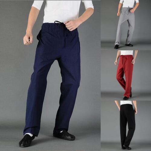Casual Mens Cross Pants Trousers Chinese Japanese Style Kung Fu Tai Chi XXXL Gra