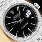 ROLEX MENS DATEJUST BLACK DIAL FLUTED BEZEL 18K WHITE GOLD STAINLESS STEEL WATCH