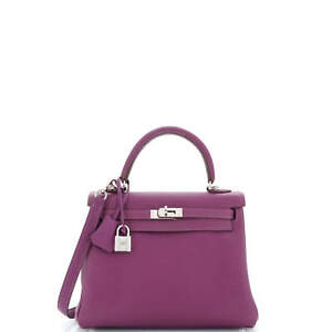 Hermes Kelly Handbag Anemone Togo with Palladium Hardware 25 Purple