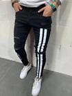 Stripe Printing Jeans Men Cotton Stretchy Ripped Skinny Jeans High Quality Hip H