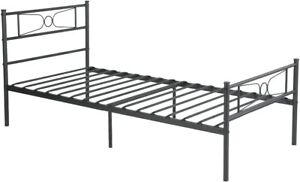 Metal Bed Frame Single Student Bed Platform With Storage Space, Twin Size-Black