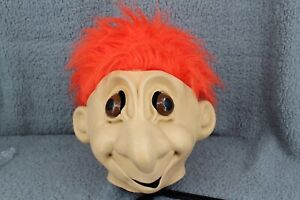 Vintage Troll Halloween Mask Rubber Orange Hair Adult Size 90's Retro Toy