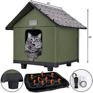 Outdoor Heated Cat Houses Elevated Waterproof Insulated Pet Dog Kitty Shelter US