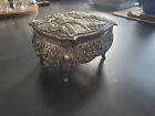 Vintage Victorian Trinket Box Jewelry BOX Ornate Silver Metal 5X3