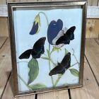 Vintage 3 Real Butterfly Art Glass Framed Picture Signed By Artist C. King