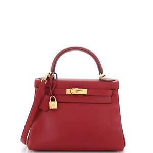 Hermes Kelly Handbag Rouge Grenat Evercolor with Gold Hardware 28 Red