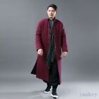 Winter Mens Cotton Padded Trench Coat Outwear Retro Stand Collar Slit Jacket New