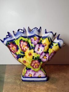 Beautiful Vintage Portugal Five Finger Flower Vase - Original Label Hand Painted