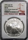 2008 $1 Silver Eagle NGC MS69 Early Production From US Mint Sealed Box Red Label