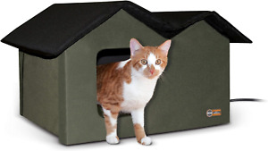 K&H Pet Products Outdoor Heated Cat House Extra-Wide Olive/Black