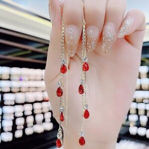 Elegant Red Pearl Cubic CZ Zircon Ear Earrings Stud Drop Dangle Women Jewellery