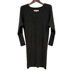 LOFT Merino Wool Long Sleeve V-neck Blouson Sweater Dress Dark Gray Petite Small