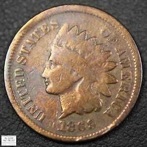 New Listing1869/9 Repunched Date RPD Indian Head Copper Cent 1C 1869/69 - Cleaned