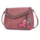 Chala Handbags Braided Boho Crossbody Pink Ribbon Purse Shoulder Bag NWT