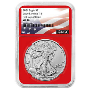 2021 $1 Type 2 American Silver Eagle NGC MS70 FDI Flag Label Red Core